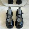 Black round head high heel platform small leather shoes women's new autumn versatile Japanese retro French Mary Jane shoes