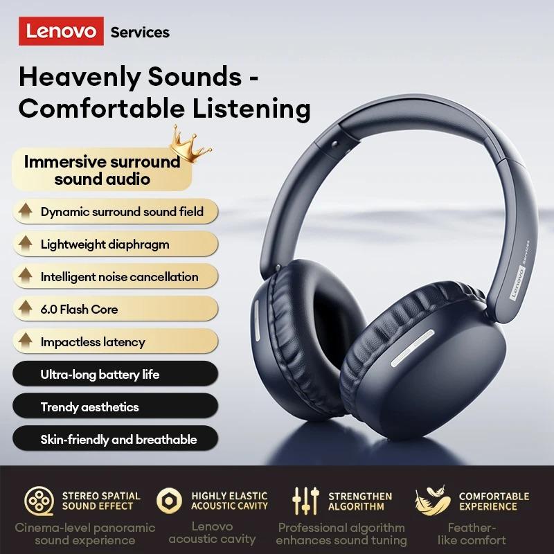 Original Lenovo LS106 Bluetooth 6.0 Headset Over Ear Lightweight Wireless Headphones HiFi Sound ENC Noise Cancelling Mic for Phone PC