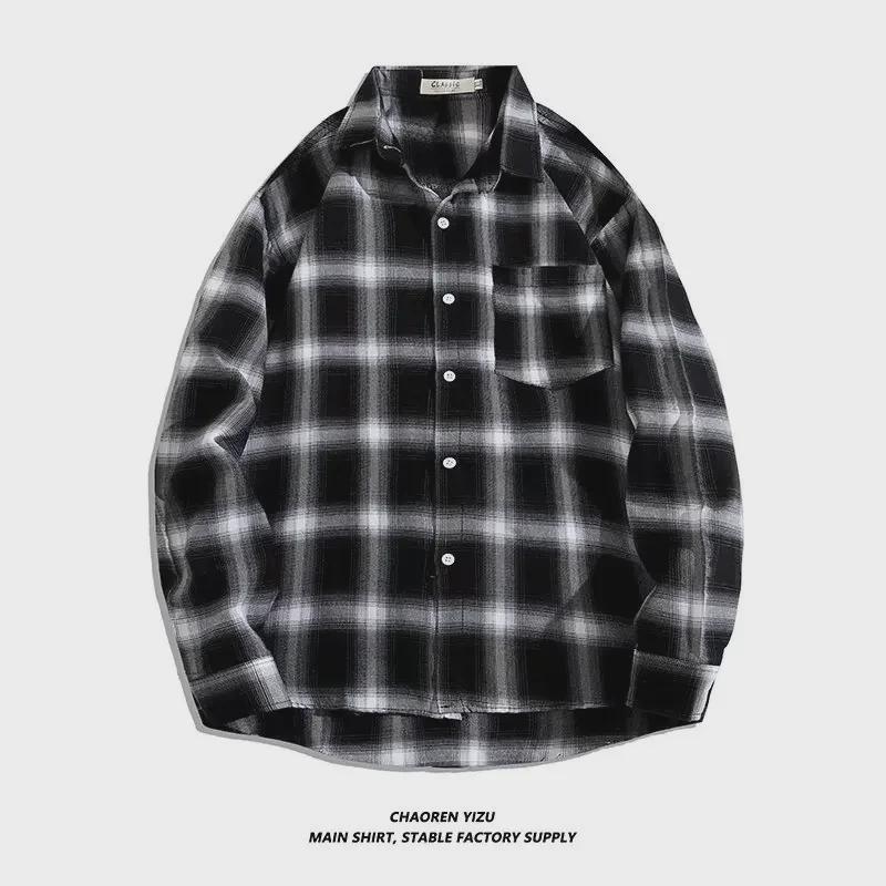 Men's Japanese Retro Plaid Shirt - Niche Design, Loose Long Sleeves, Spring/Autumn Casual Layering Shirt