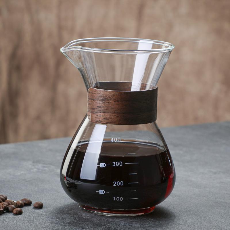 

Manual Pour Over Coffee Maker with Wood Sleeve Glass Coffee Pots with Double-layer Stainless Steel Filter Easy Clean Home Use
