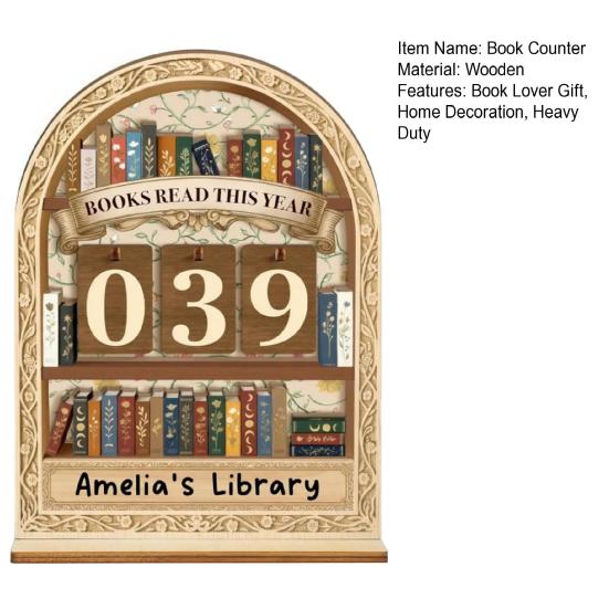 Book Read This Year Counter Wooden Annual Reading Goal Challenge Tracker with Number Signs Bookshelf Decoration Book Lovers Bookworm Gift