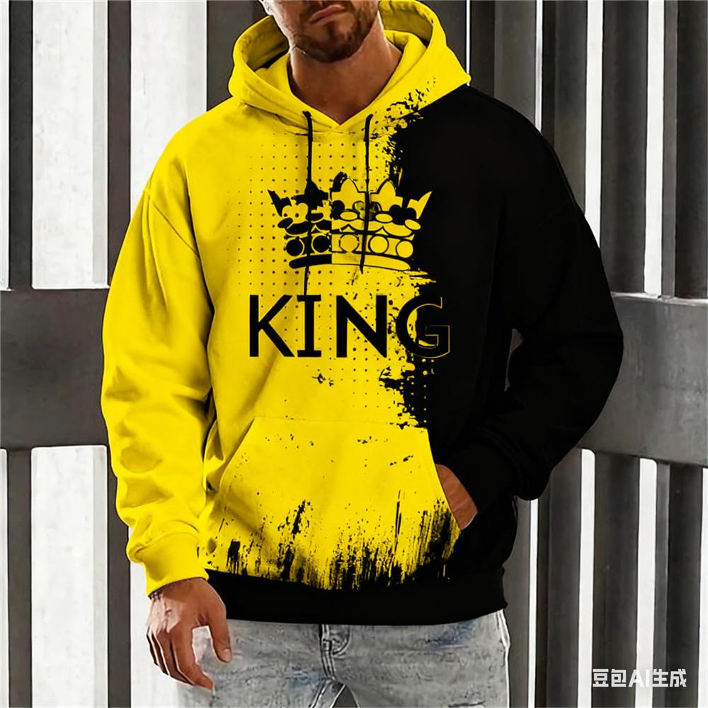 

Funny Crown Pattern Men s Hoodies Fashion Gradient Letter Print Loose Sweatshirts Hip Hop Trend y2k Clothes Fall Casual Pullover 6XL
