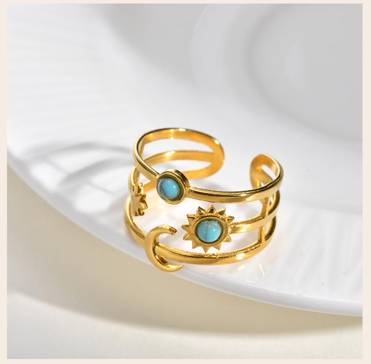 Stainless Steel Star Moon Ring for Women, Waterproof Layered Stackable Open Finger Ring, Boho Celestial Jewelry Adjustable