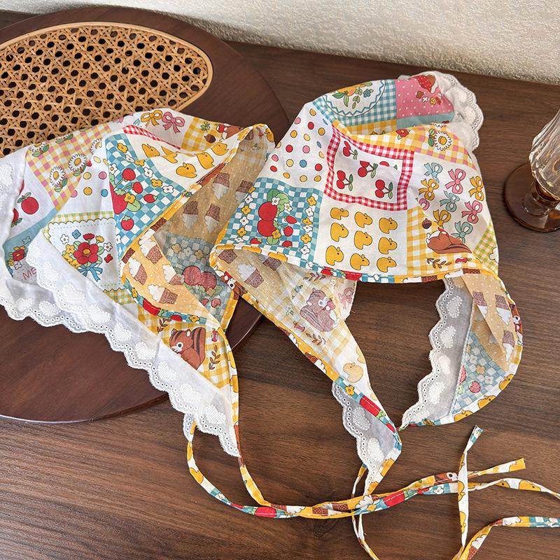 Retro Pastoral Style Cute Girls Print Bandana Headband Women's Triangle Headscarf Hair Bands Fashion Decoration Hair Scarf