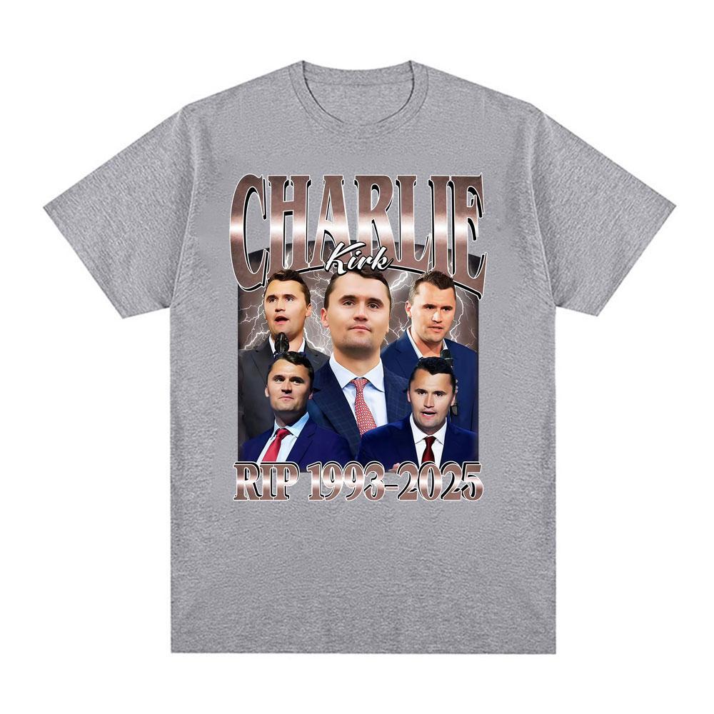 Comique Charlie Kirk RIP 1993-2025 Commémoratif Politique Graphique Rétro Hommes et Femmes Impression Été 100% Coton Pur T-shirt