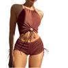 European & American Women’s Hot Spring Conservative Solid Color Backless Bikini Swimsuit