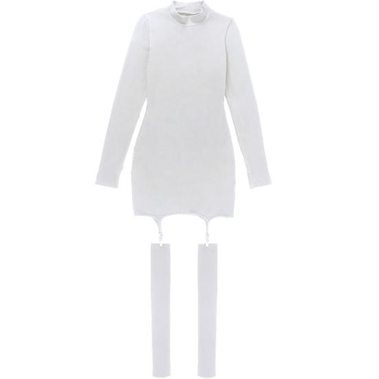 Sexy dámské mini bodycon šaty s dlouhým rukávem s přezkou Club s punčochami