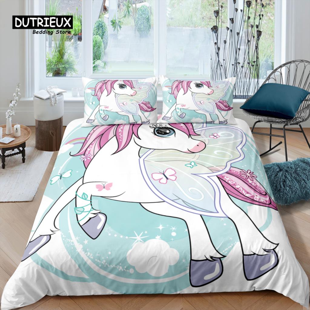 

Home Living Luxury 3D Cartoon Unicorn Bedding Set Star Duvet Cover Pillowcase Queen and King EU/US/AU/UK Size Comforter Bedding EU single(135x200cm)