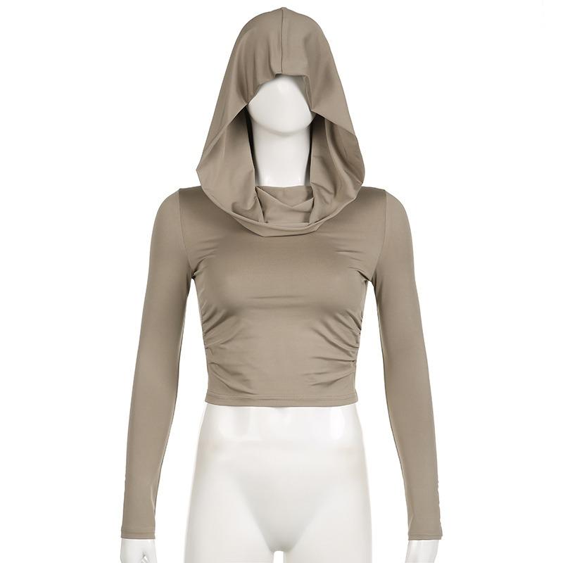 Hooded T-shirt Women's Slim Fit Long Sleeved Short Top