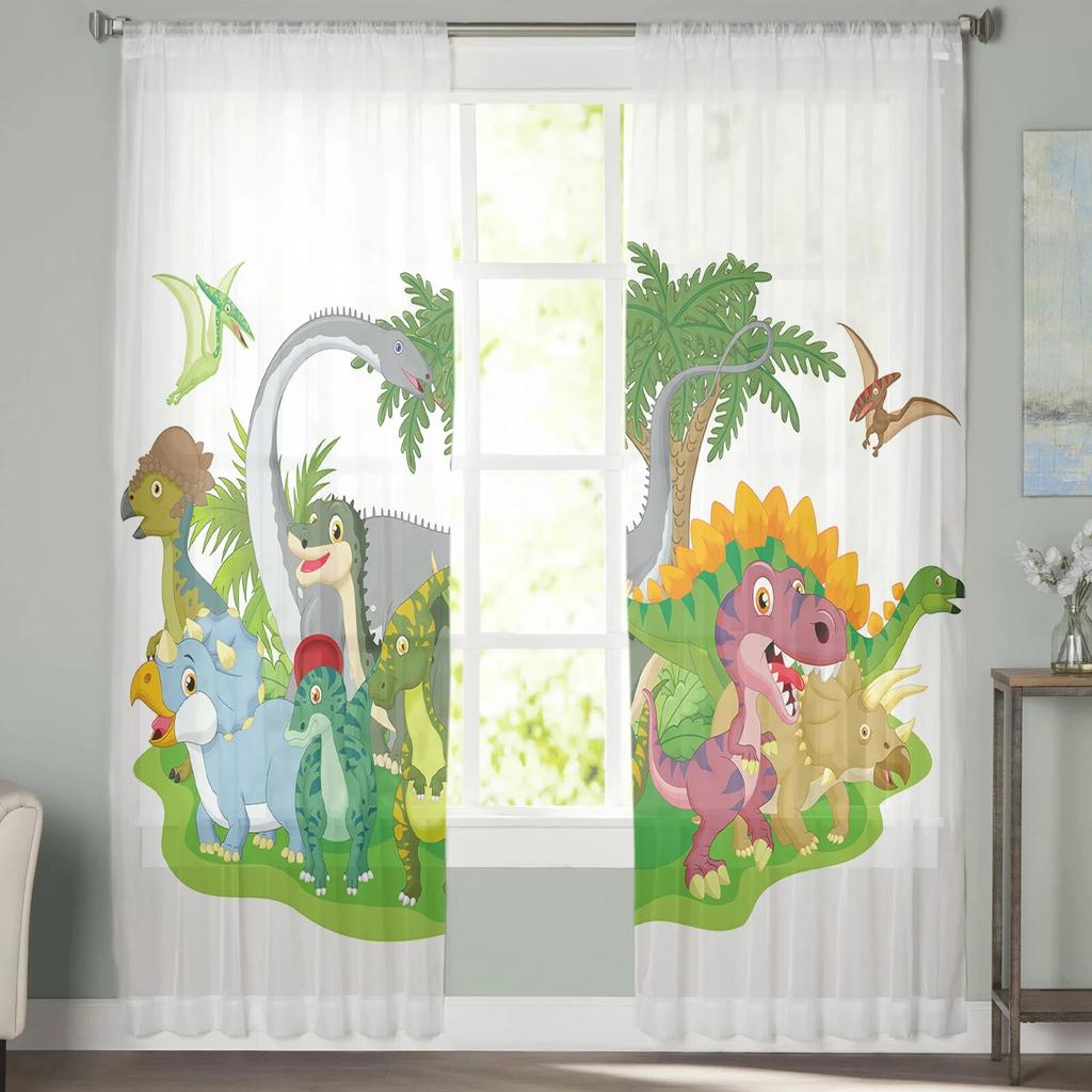 Cartoon Dinosaur Tulle Curtains for Living Room Bedroom Modern Voile Curtain Kitchen Chiffon Sheer Curtains