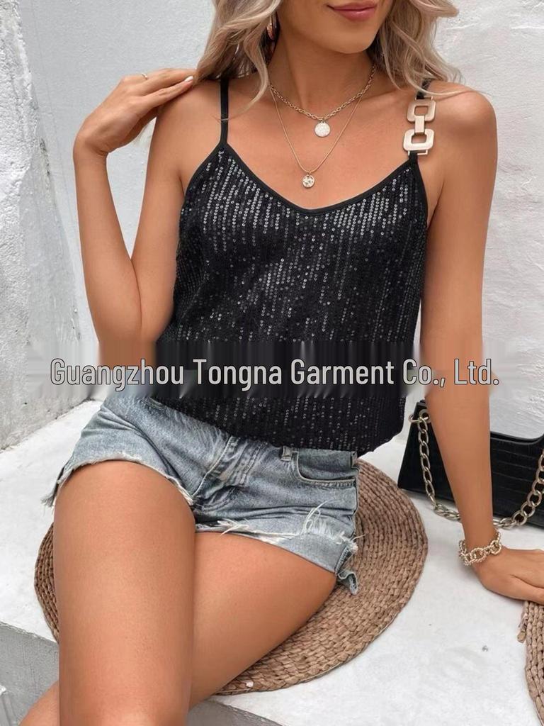 European and American Sequin Suspender Vest - Women's Sexy Base Layer for Banquet and Annual Events