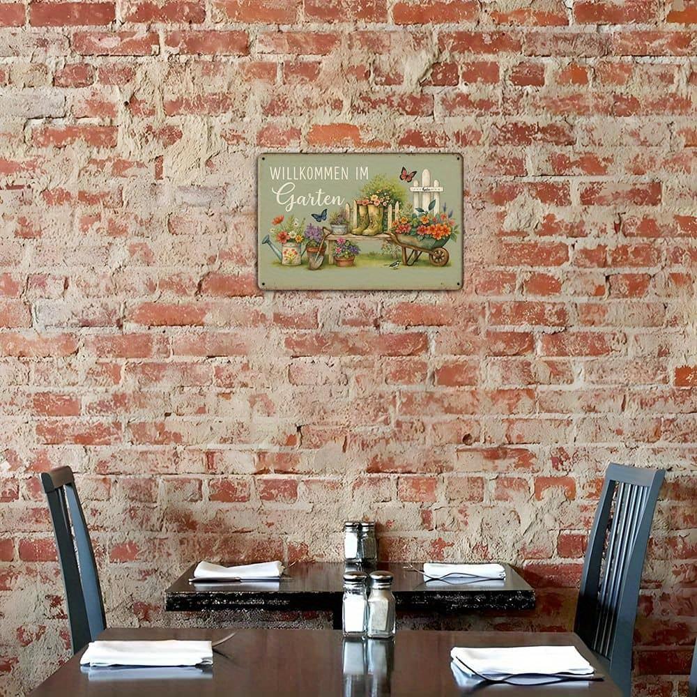 1pc Garden Metal Tin Sign, Willkommen Im Garten, Vintage Plaque Wall Art Decor For Yard Garden Porch, 20.07 X 29.97 Cm