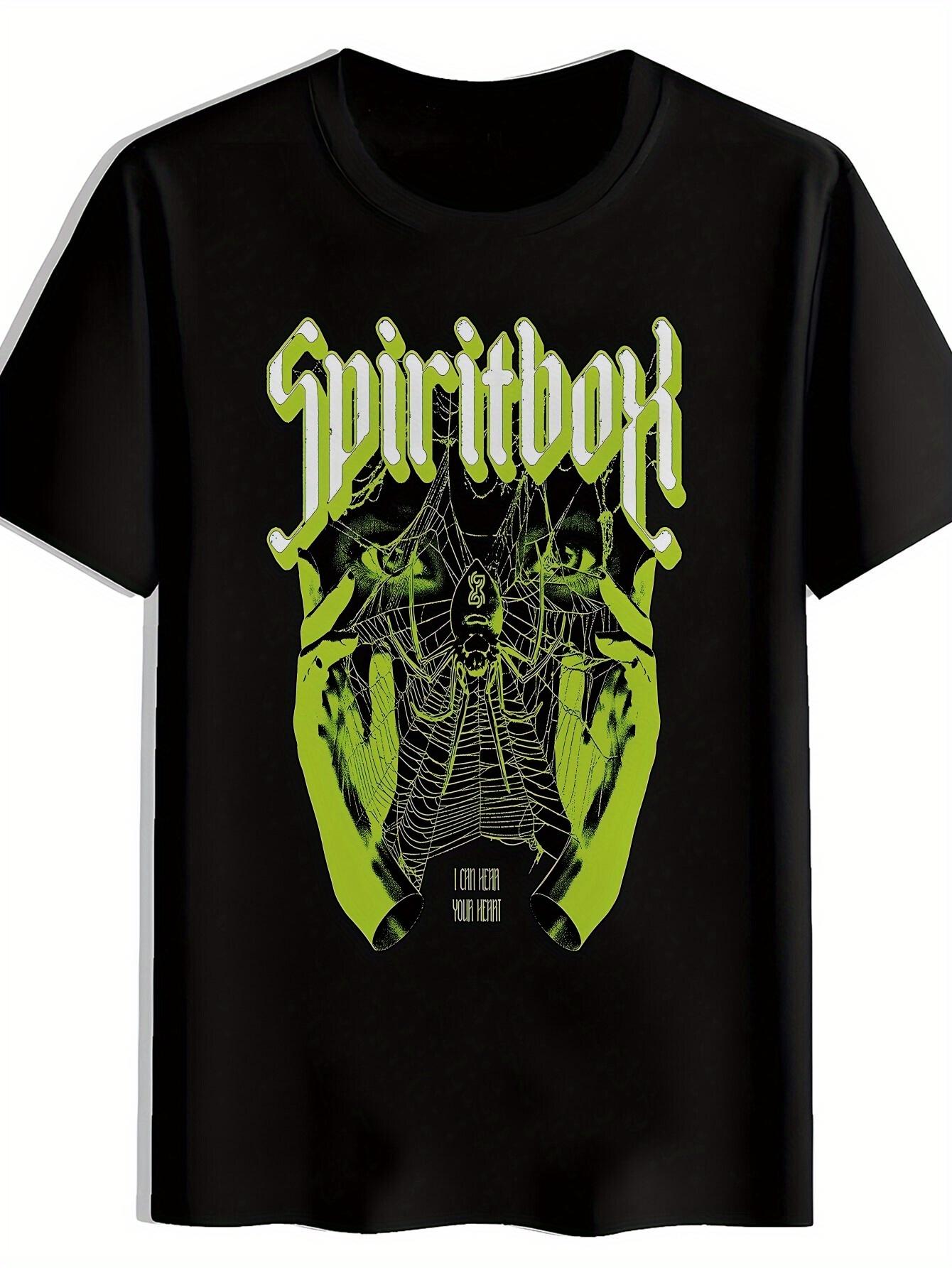 Black Spiritbox Graphic T-shirt - Green & White Spider Web Design XXXXL