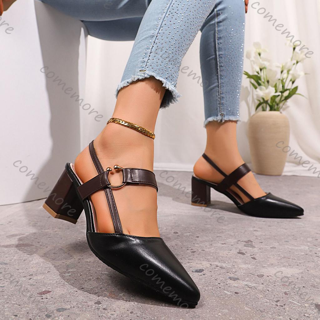 Fashion Comemore Elegant Pointed Toe Chunky Heel Sandals Women Summer High Heels Pumps Woman Fashion Thick Heeled Party Dress Sandalias