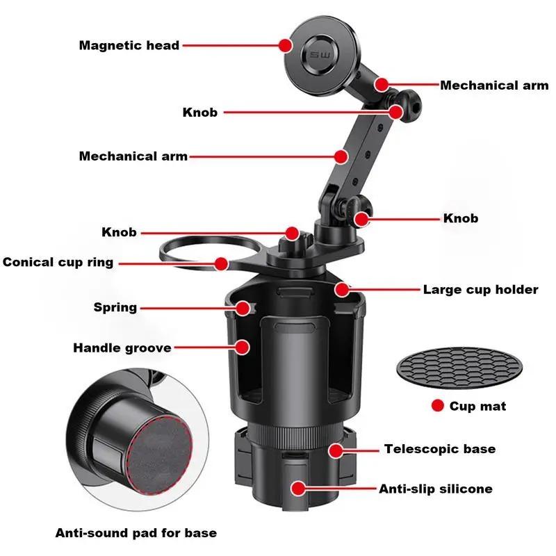 360 Degree Rotation Magnetic Cell Phone Stand Car Cup Holder Expander with Phone Mount Drink Cup Holder Adapter Phone Stand Tool