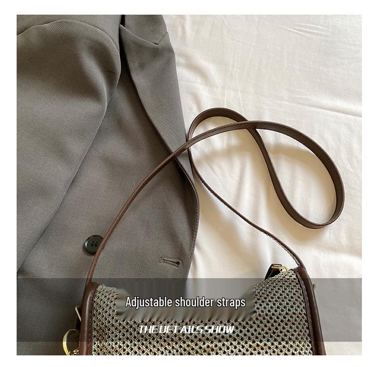 Hong Kong Retro Woven Crossbody Bag - Summer 2026 Collection, Women’s Hollow Knit Color Block Single Shoulder Bag
