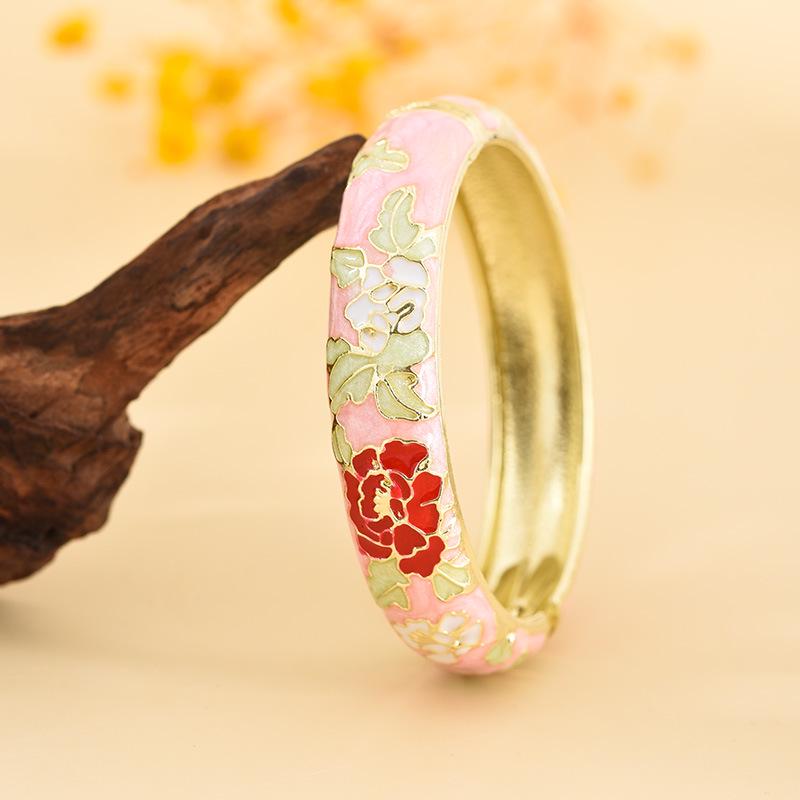 Cloisonné Pfingstrosenblüte Mode Armband - Perfektes Souvenir Geschenk für Freundin oder Mama