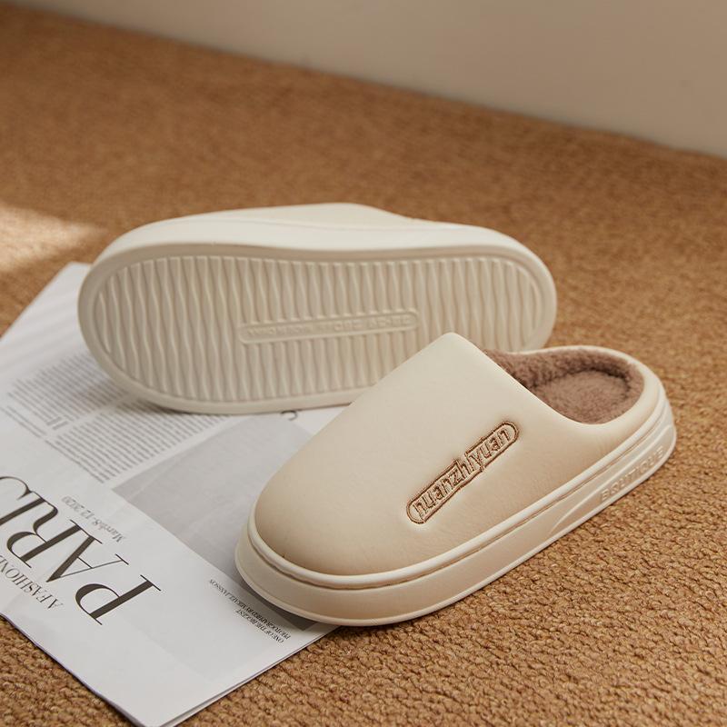 Waterproof cotton slippers winter indoor home simple warm velvet couple bag head slippers thick bottom outer wear