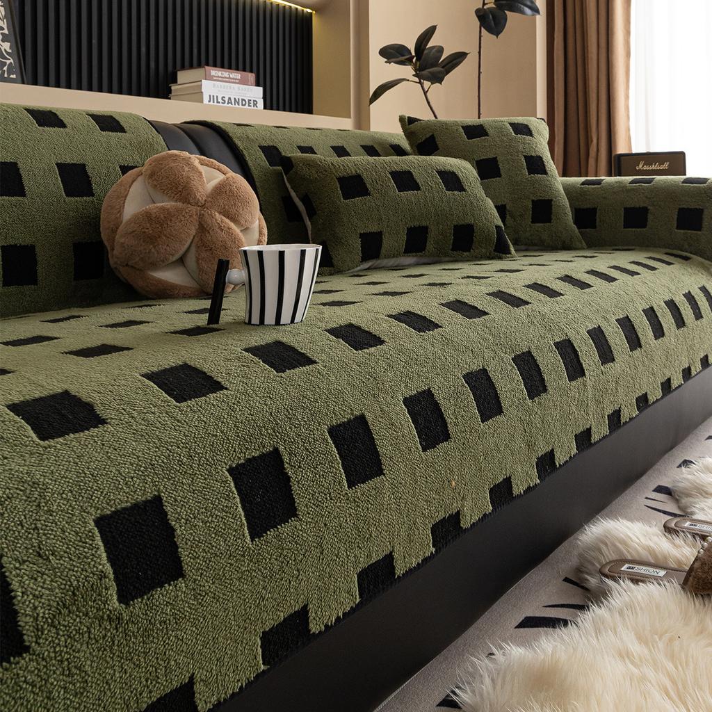 New Shu Cotton Lint Sofa Cushion Autumn And Winter New Non-Slip Straight Row Leather Sofa Cover Cloth Towel Cross-Border