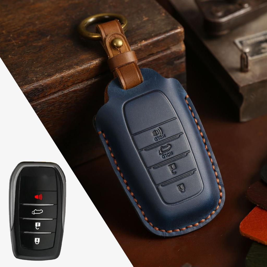 Leather Car Key Case Cover Keychain Protector for Toyota Crown Highlander New Camry RAV4 Carola Leling Prado Remote Accessories