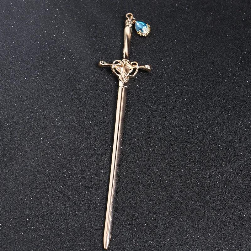 Neuer Chinesischer Punk Rubin Anhänger Schwert Haarnadel Mode Schlicht Modern Kopfschmuck Hinterkopf Pan Haarschmuck