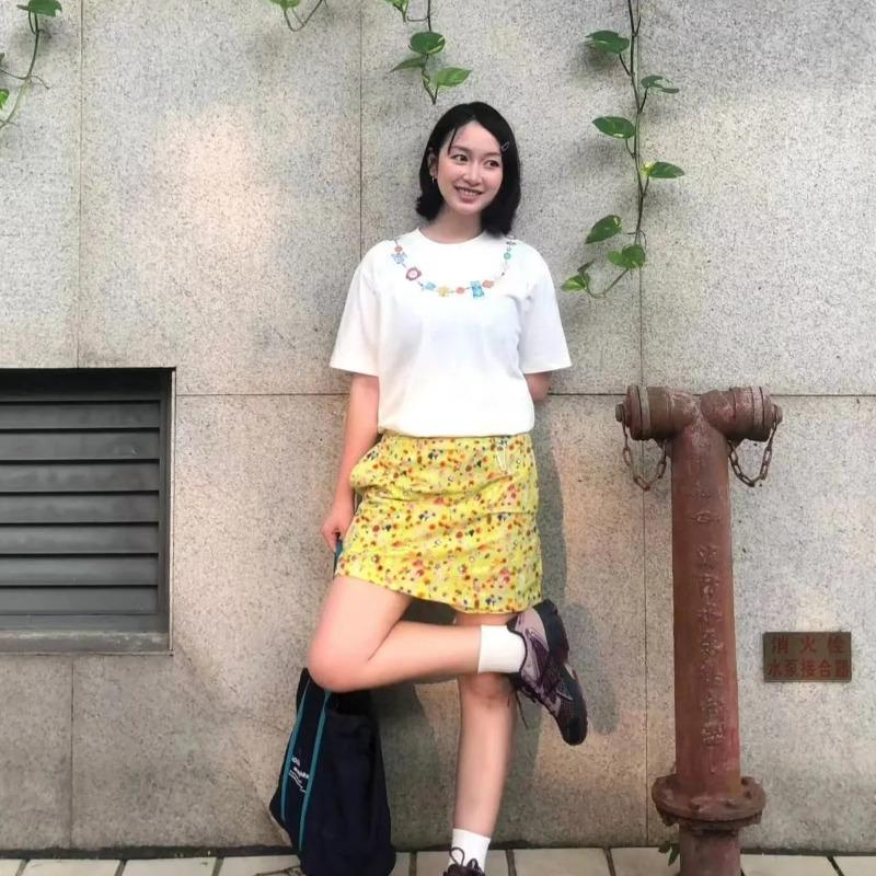 Retro Printed Short-sleeved T-shirt for Women Summer Loose and Versatile White Top