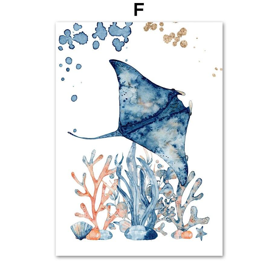 

Кит, морской конек, медуза, осьминог, коралл, океан, животные, плакат и принты, настенная живопись на холсте, настенные панно, декор для детской комнаты 21x30cm No Framed