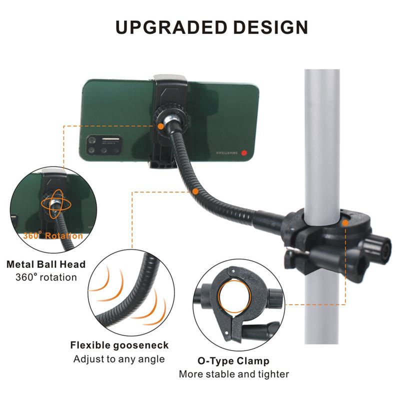 Flexible Phone Support Gooseneck Pole Adjustable Mic Stand Holder Phone Music Stand Holder for Microphones Stand/Smartphones
