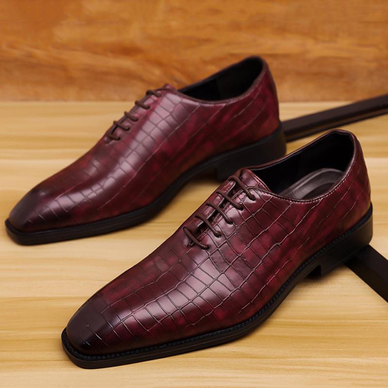 Designer New Men's Pointed Toe Lace Up Wedding Oxford Shoes Male Alligator Pattern Formal Dress Footwear Zapatos Hombre