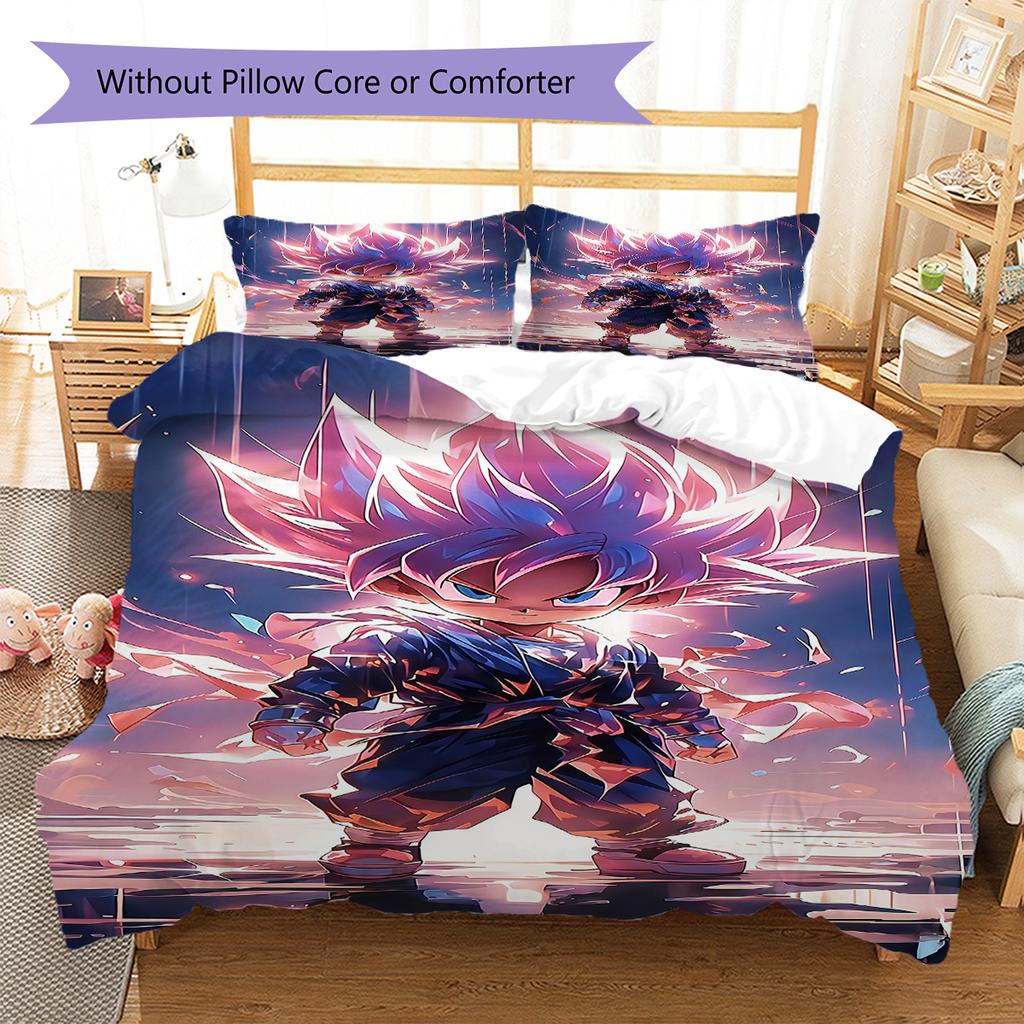 Son Goku Muster Bettwäsche, Steppbett Set Bettbezug Kissenbezug Zuhause Geburtstagsgeschenk (1 Bettbezug + 2 Kissenbezüge, ohne Füllung)