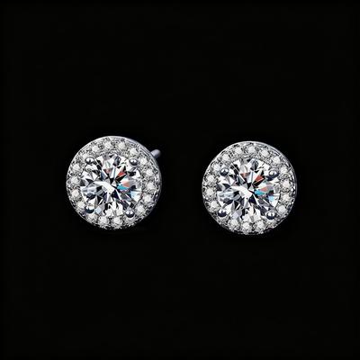 Orecchini Rotondi in Diamante ad Alto Tenore di Carbonio Placcati in Argento, Trendy da Douyin, per Donna