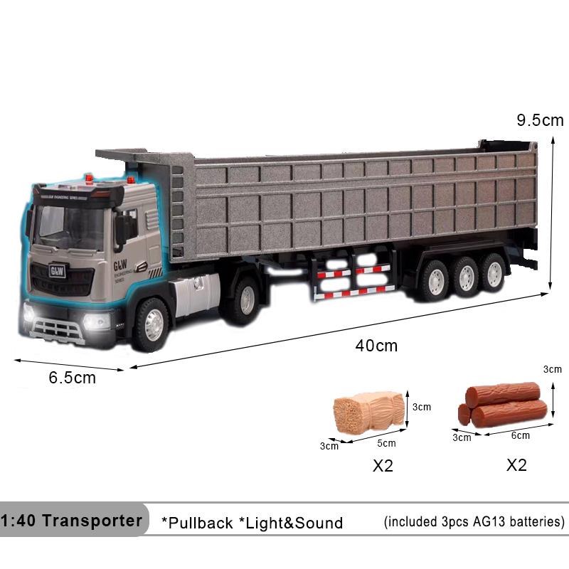 Dump Truck Alloy+Plastic Diecast Model Engineering Transport Play Vehicles Toys Sound Light Pull Back Collection Gift For Kids