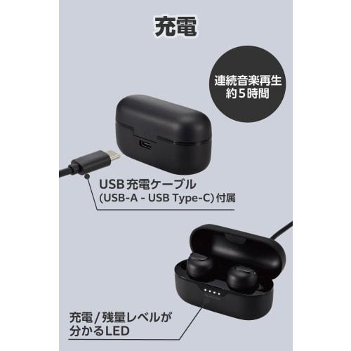 Elecom Wireless Earphones, Bluetooth 5.3 Touch Control, SBC/AAC Compatible, Earplug Type, Automatic Pairing, Type-C Charging, Black AMA92003