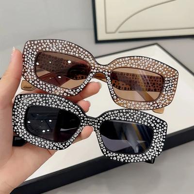 Luksusowe Diamentowe Błyszczące Okulary Przeciwsłoneczne Damskie Dla Mężczyzn Vintage Markowy Design Okulary Przeciwsłoneczne Duża Oprawka Nieregularne Popularne Kryształowe Punkowe Okulary