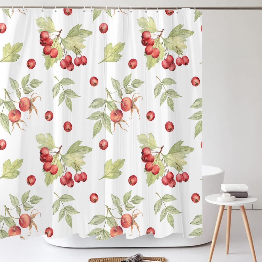 Grüne Pflanze Blatt Blume Duschvorhang, Moderner Nordic Minimalistischer Duschvorhang Polyester Stoff Badezimmervorhang für Badezimmer Dekor