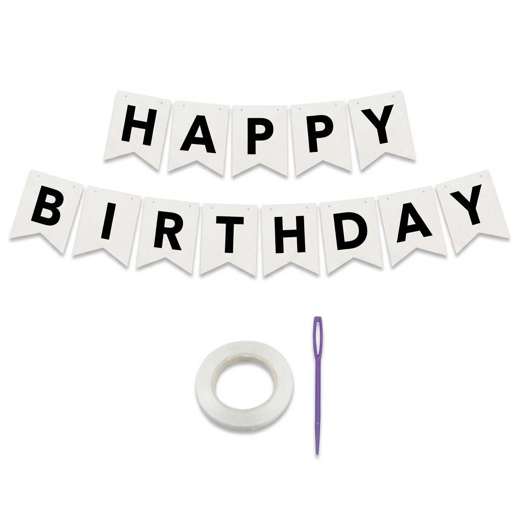 

Birthday Flag Glitter Pulling Flag Set, Including Threading Needle Ribbon, Essential Decorative Supplies For Birthday Party Scene Arrangement