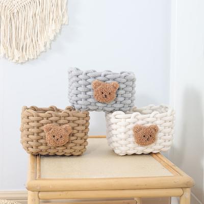 Handmade Woven Cotton Rope Storage Basket Cartoon Animals Little Bear Kids Toys Cosmetics Desktop Organizer Sundries Storage Box