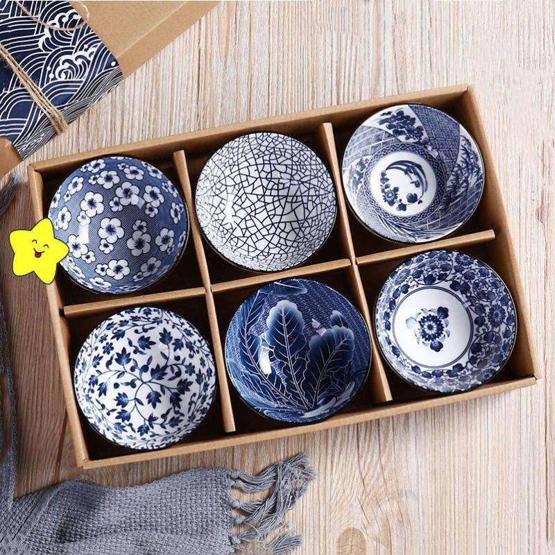 4.5 Inch Bowl, Creative Blue and White Porcelain, Ceramic Rice Bowl Set, Kitchen Tableware, Appetizer and Dessert Bowl, Gift Box