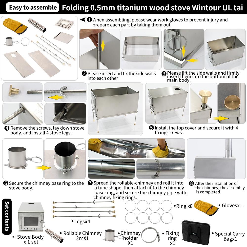 Foldable titanium wood-burning stove lightweight compact durable portable folding wood burning outdoor camping hiking bushcraft