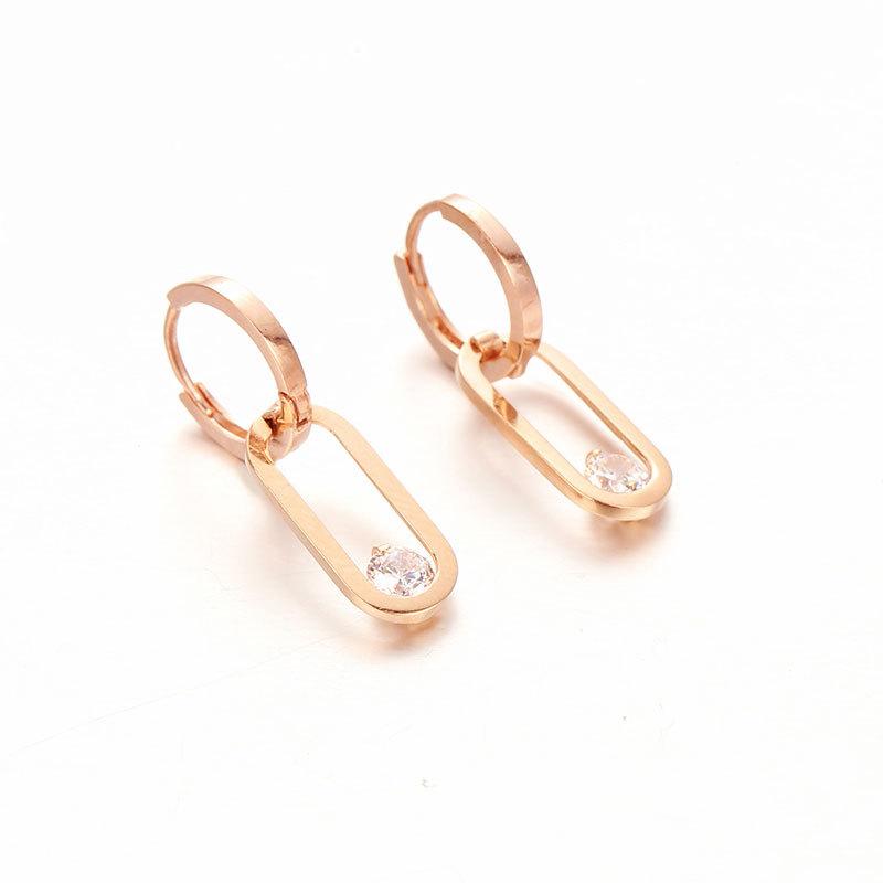 Pure Purple Gold Geometric Zircon Earrings Plated With Rose Gold Personalized Trend Ear Buckles