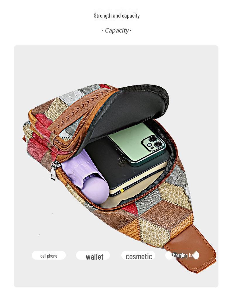 Fashionable Women's Versatile Shoulder & Chest Bag - Stylish Contrast Leather Small Backpack