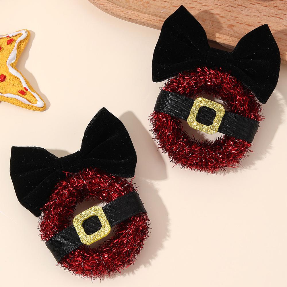 2Pcs “Merry Christmas” Wreath Hair Clips With Velvet Bow For Girls Children New Year Barrette Trendy Headwear Hair Accessories