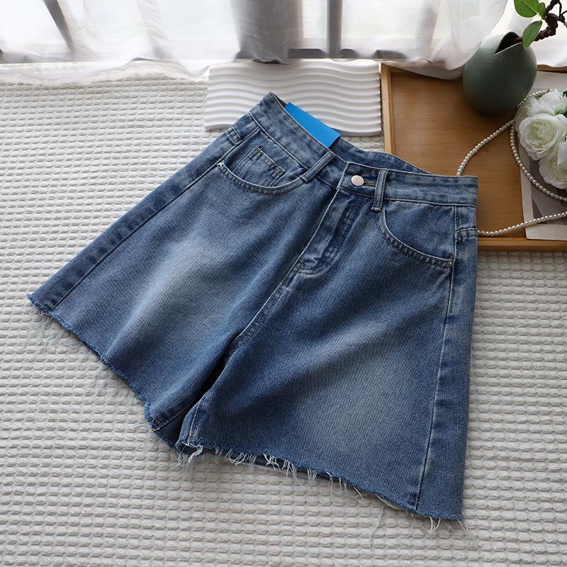 2025 Léto Korejský styl Vysoký pas Surový okraj Široké nohavice A-linie Šortky