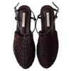 Sheepskin Version~ Niche Retro Woven Roman Shoes One-word Buckle Flat Bottom Fishing Net Bag Head Sandals Women Wear Half Slippers