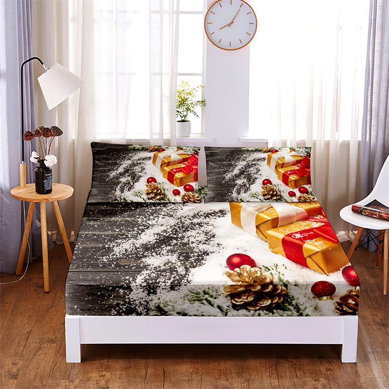 Bedding Set Christmas Fitted Sheet Set Bed Set Mattress Cover Four Corners Elastic Band Non Slip Bed Sheets and Pillowcases