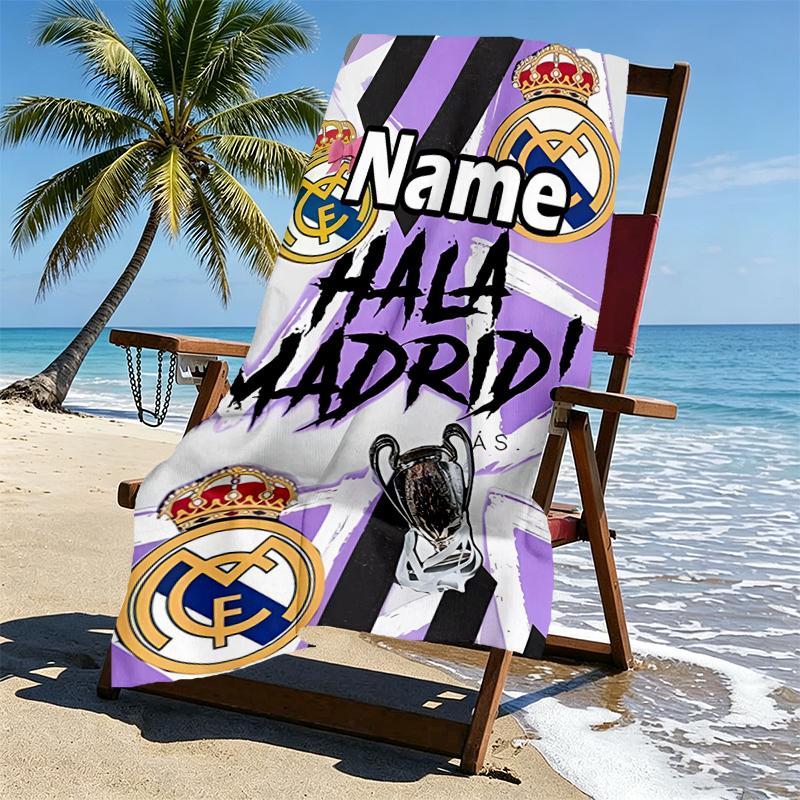 Custom Name Personalized Real Madrid Print Beach Towel, for Trip Camping Beach Party Home Decor, Birthday Gift for Family & Friends