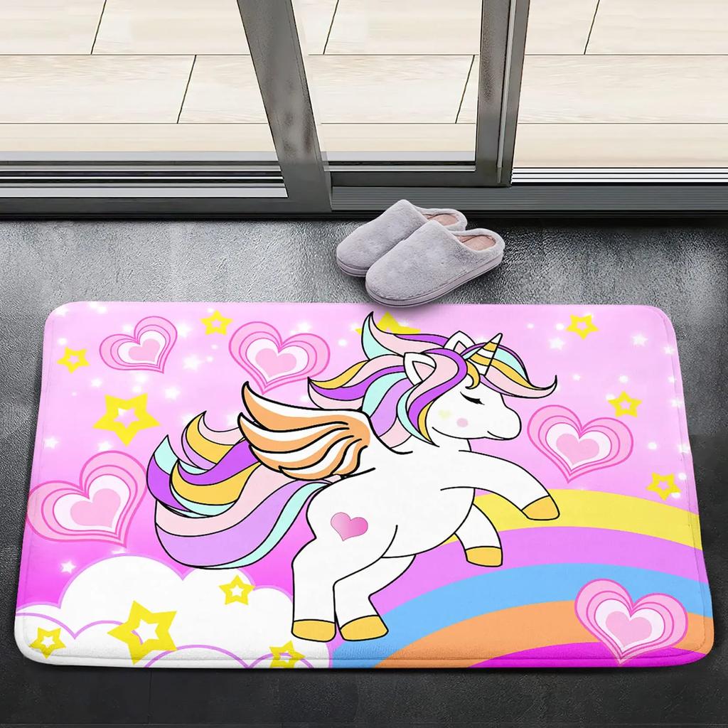Cartoon Niedliches Einhorn Bereichsteppich Rosa Rose Glänzender Teppich Fantasie Tier Fußmatte Regenbogen Matten Wohnzimmer Kinderzimmer Türvorleger