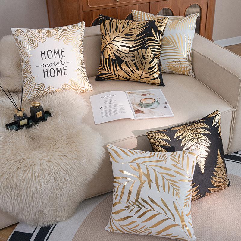 

Nordic Light Luxury Gold Stamping Pillow Sofa Decoration Cushion Short Plush Home Living Room Bedroom Pillowcase