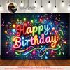 2D Flachdruck Geburtstagsbanner Bunter Neon Fotografie Hintergrund