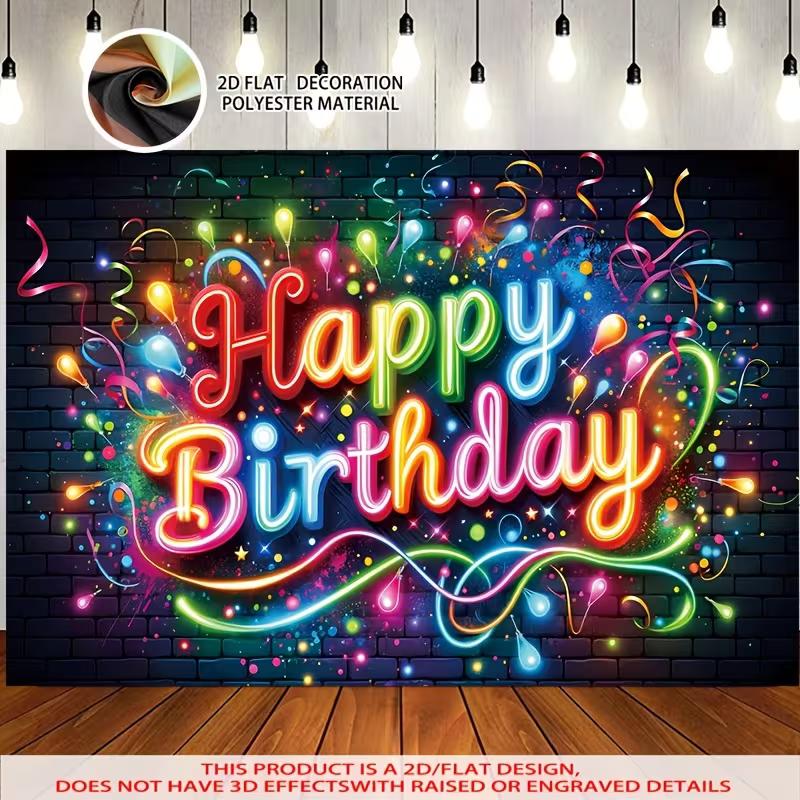 2D Flachdruck Geburtstagsbanner Bunter Neon Fotografie Hintergrund